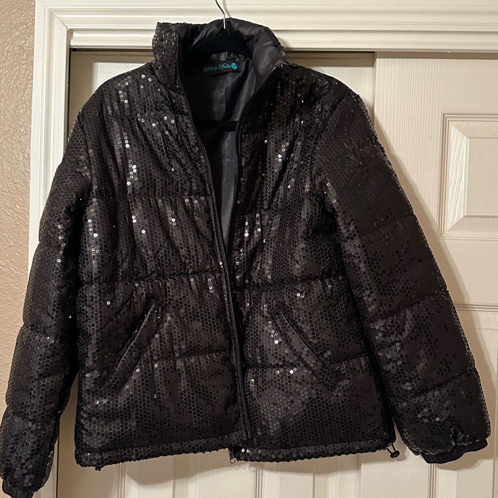 Black Sequin Puffer Jacket